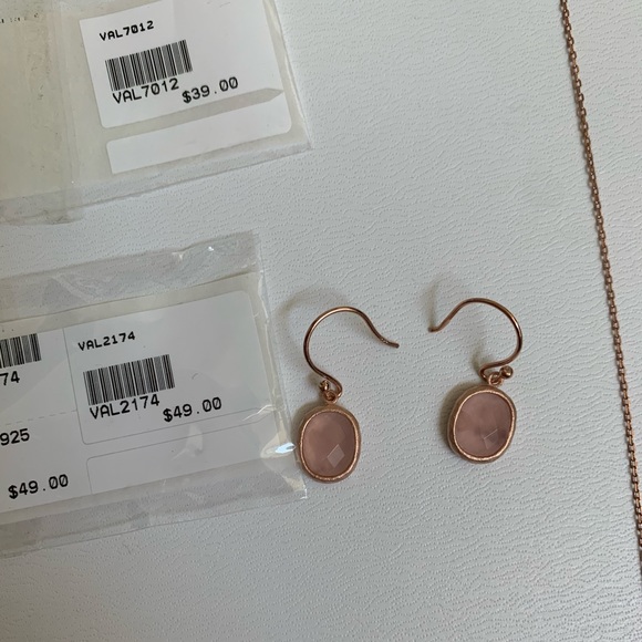 Matching Rose Quartz pendant and earring set sterling silver  rose plated - Picture 2 of 3